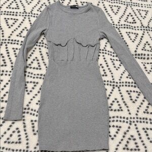 Fashion Nova Gray Long Sleeve Ribbed Dress